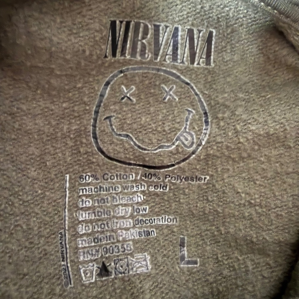 Nirvana Smiley Face Graphic Hoodie Men's Large Green Yellow Distressed Rock Band - Picture 4 of 5